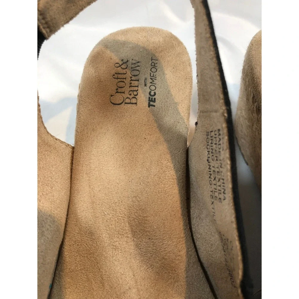 Croft & Barrow Black Espadrille Wedge‎ Sandals Slingback Tecomfort Womens 8.5 M